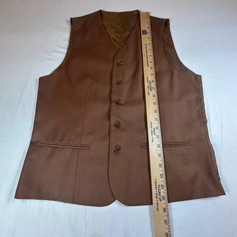 Mens Brown Suit Vest Waistcoat Size 40R Designed in Italy‎ Adjustable Back